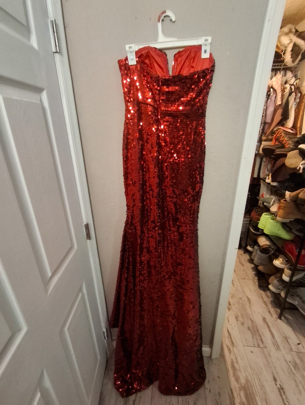 Fashion Nova Nova Luxe Strapless Red Sequin Evening Gown - Picture 6 of 7